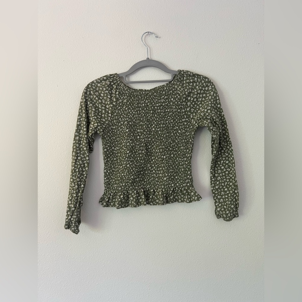 Old Navy Green Floral Smocked Top
